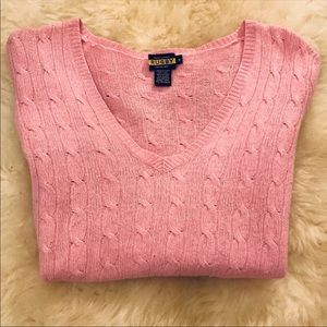 Ralph Lauren Rugby pink wool cable knit sweater